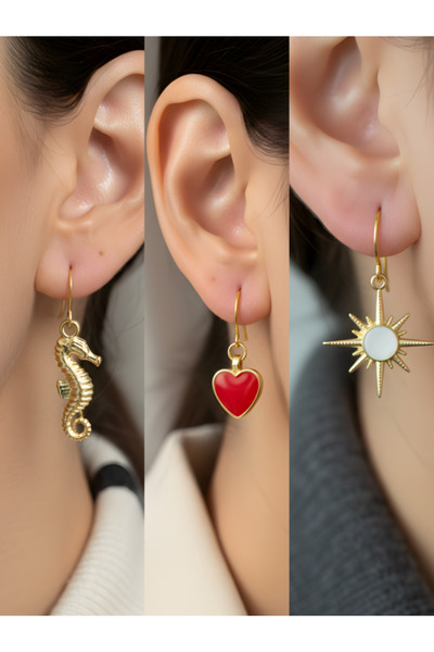 TURBİJ طقم أقراط نسائية مكون من 3 قطع مع رمزات عصرية