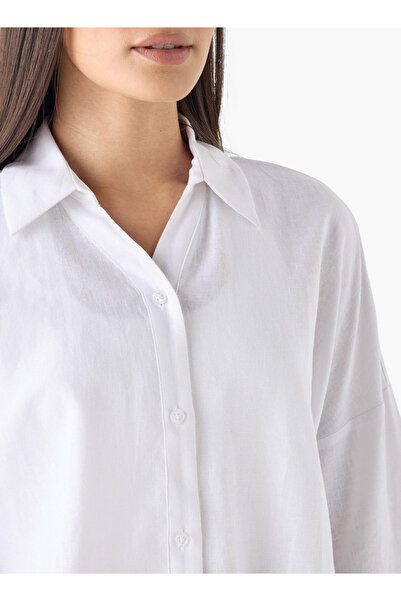 FAV Linen Blend Drop Shoulder Shirt with 3/4 Sleeves