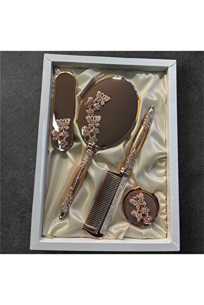 AMOR Lüks Ayna Tarak Takımı Parlak Bakır Rengi (Kelebek)