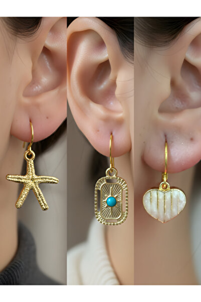 TURBİJ طقم أقراط نسائية مكون من 3 قطع مع رمزات عصرية