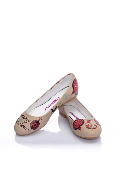Streetfly New Year Themed Printed Colorful Women's Ballerinas
