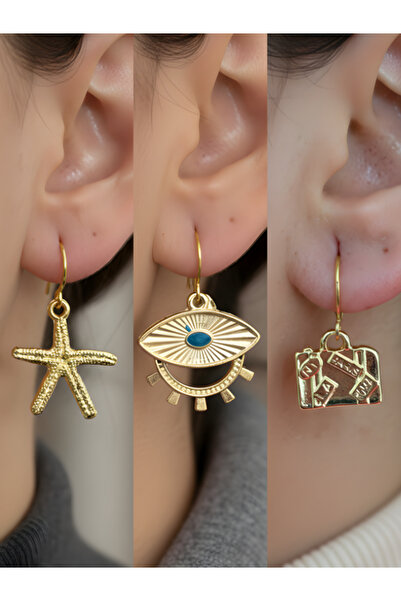 TURBİJ طقم أقراط نسائية مكون من 3 قطع مع رمزات عصرية