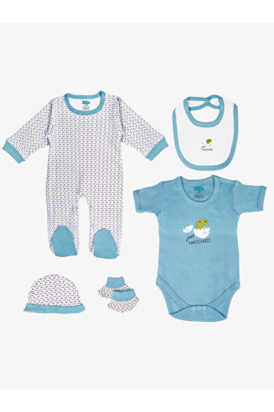 Babies Basic By Styli 5-Piece 100% Cotton Bib, Romper, Mittens, Cap and Sleepsuit Set