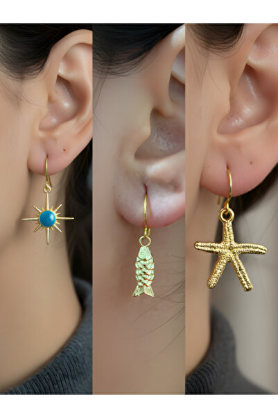 TURBİJ طقم أقراط نسائية مكون من 3 قطع مع رمزات عصرية