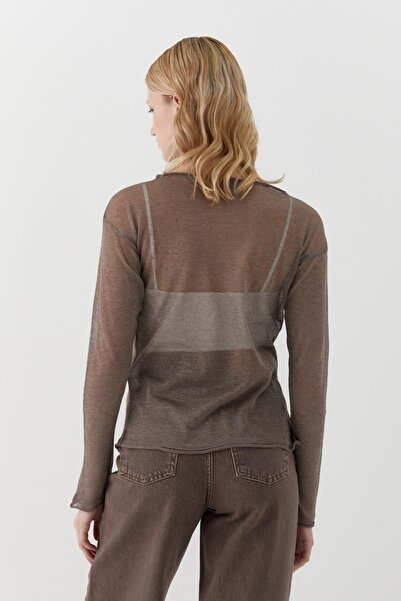 MARKALİSTE Ημιδιαφανές μακρυμάνικο μπλουζάκι βιζόν