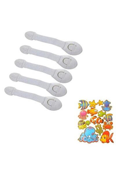 OEM Set of 5 child safety locks for drawers, fridge & cabinets (21 cm) + 14 marine stickers