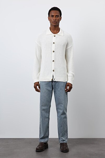 Antioch Ecru Knitted Sweater Men's Cardigan