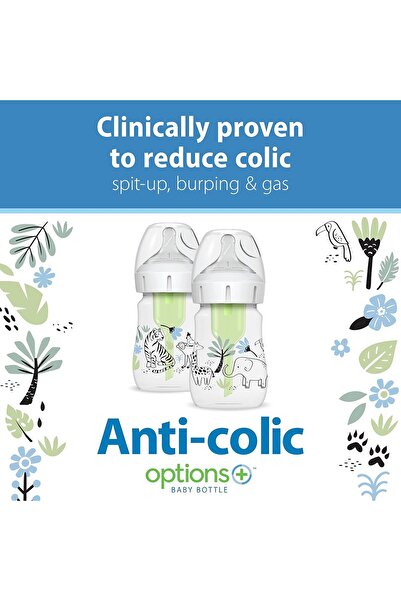 Dr.Brown's Dr. Brown's Natural Flow Anti-Colic Options+ Wide Neck Baby Bottles, Jungle Print, Level 1, 5 oz (15