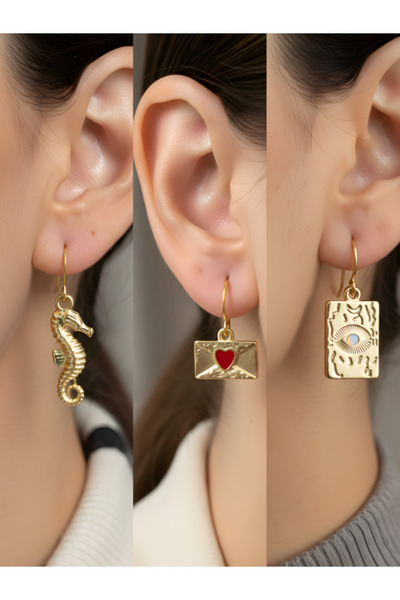 TURBİJ طقم أقراط نسائية مكون من 3 قطع مع رمزات عصرية