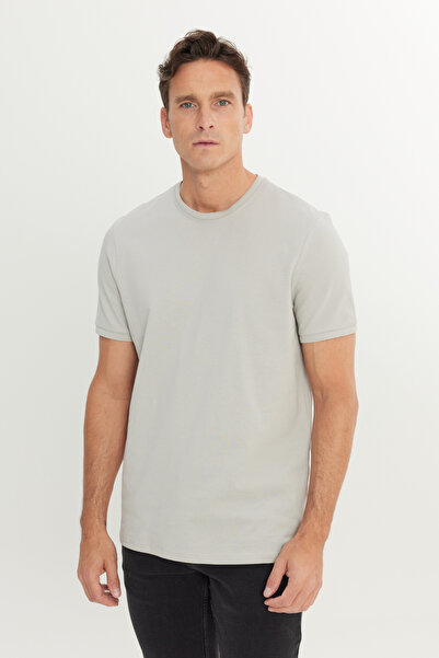 ALTINYILDIZ CLASSICS Men's Gray 100% Cotton Slim Fit Slim Fit Crew Neck T-Shirt