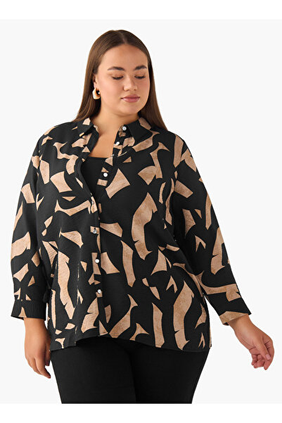 Ulla Popken Regular Fit Viscose Shirt with Abstract Print