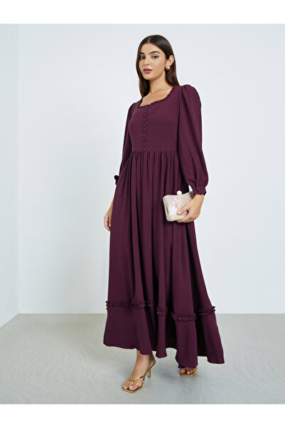 Maxim Creation By Styli Square Neck Maxi Dress with Long Sleeves