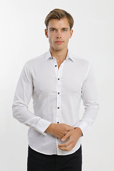 Smc by Semco Long Sleeve Buttoned White Printed Koton Men Shirt