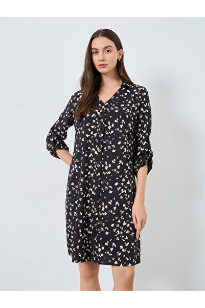 Take Two By Styli Black Graphic Print Knee-Length Shirt Dress