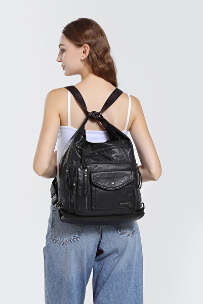 Hüvendo Barcelona Multi-Pocket Daily Adjustable Strap Large Size Women's Shoulder and Backpack Mink