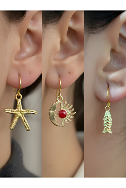 TURBİJ طقم أقراط نسائية مكون من 3 قطع مع رمزات عصرية