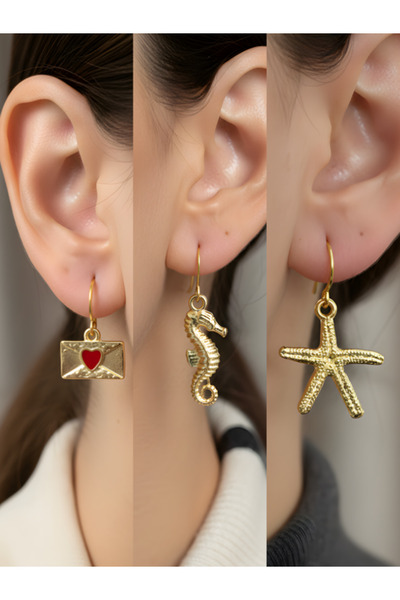 TURBİJ طقم أقراط نسائية مكون من 3 قطع مع رمزات عصرية