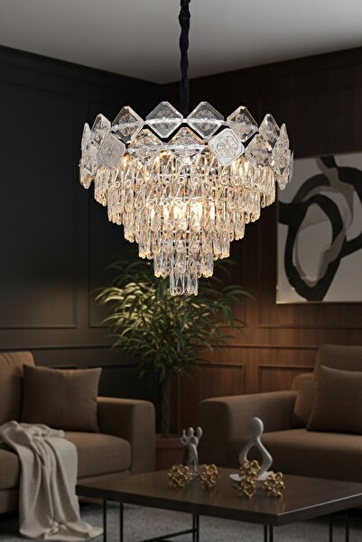 Ünal Aydınlatma Emir Krom 60 cm Kristal Taşlı Modern Avize – Salon ve Oturma ...