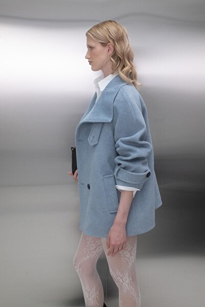 MARKALİSTE Μπλε παλτό με μανίκια Reglan oversized