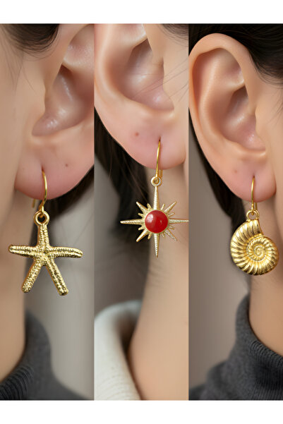 TURBİJ طقم أقراط نسائية مكون من 3 قطع مع رمزات عصرية