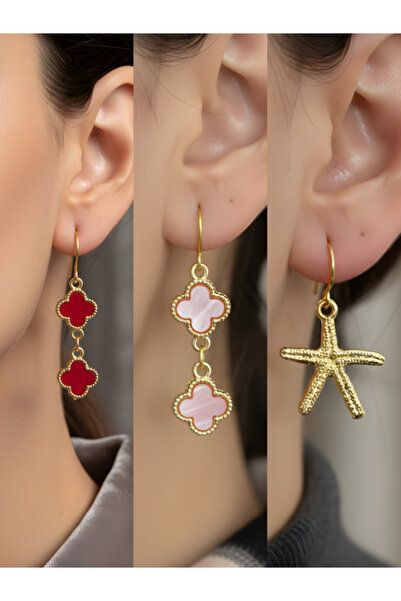 TURBİJ طقم أقراط نسائية مكون من 3 قطع مع رمزات عصرية