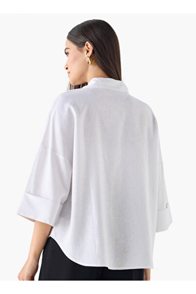 FAV Linen Blend Drop Shoulder Shirt with 3/4 Sleeves
