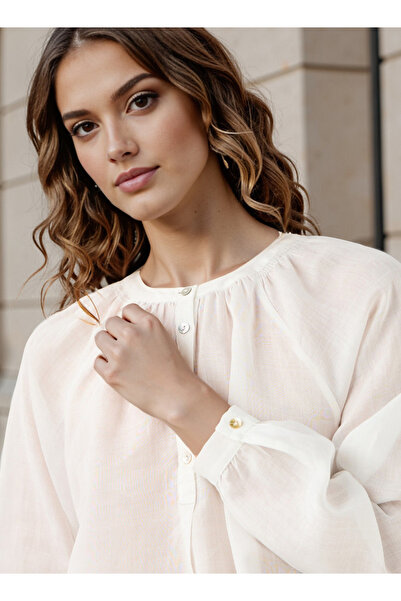 FAV Mandarin Collared Viscose Top with Long Sleeves