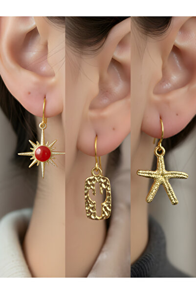 TURBİJ طقم أقراط نسائية مكون من 3 قطع مع رمزات عصرية