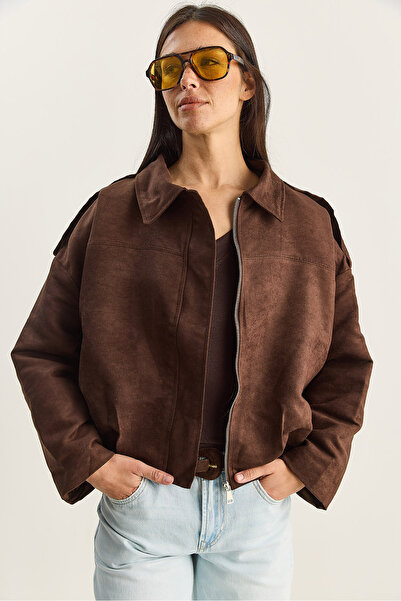 Bianco Lucci Women's Suede Look Lined Bomber Jacket 2801 60281129