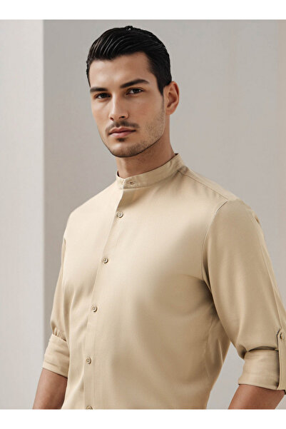 FAV Regular Fit Textured Shirt with Mandarin Collar