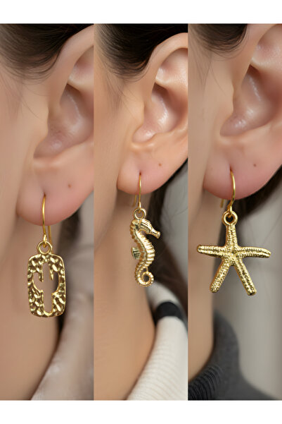 TURBİJ طقم أقراط نسائية مكون من 3 قطع مع رمزات عصرية