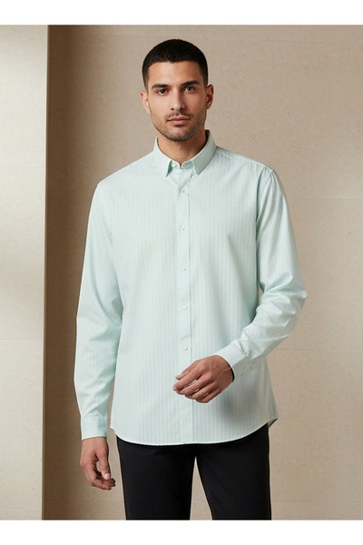 FAV Regular Fit Striped Collared Dobby Shirt with Long Sleeves