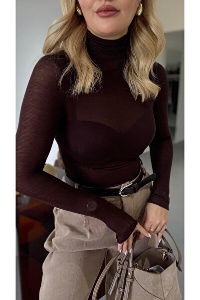 Sezgi Tekin Μπλούζα με ζιβάγκο καφέ διάφανη