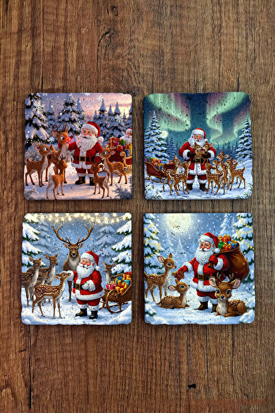 Begoloni Stone Decor Natural Stone Coaster - Christmast New Year Printed 10X10Cm Ai Noel - Stone Coasters 527