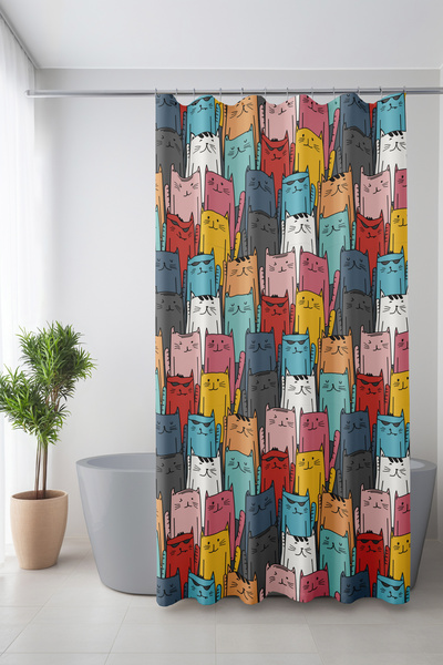 Moud's ستارة حمام، ستارة دش بنمط قطة عائمة، ستارة حوض استحمام، مع حلقة هدية 1...