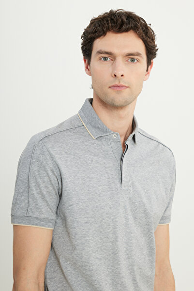 ALTINYILDIZ CLASSICS Ανδρικό μπλουζάκι με λαιμόκοψη πόλο σε γκρι μελανζέ 100% βαμβάκι εφαρμοστό