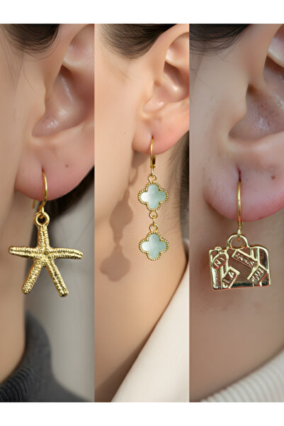 TURBİJ طقم أقراط نسائية مكون من 3 قطع مع رمزات عصرية