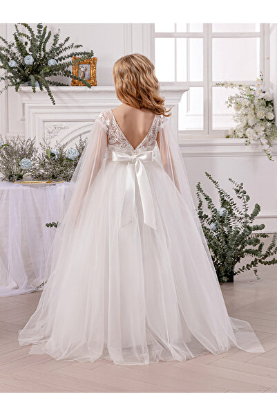 Take Two By Styli Lace Insert Bow Detail Cape Sleeve Dress