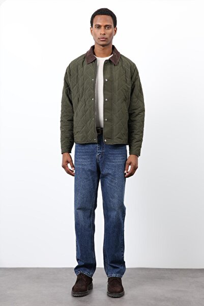 Antioch Khaki Contrast Collar Diamond Pattern Men's Coat