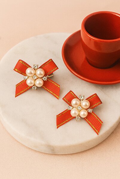 gigigiyim Bow Patterned Pearl Detailed Women's Hair Clip