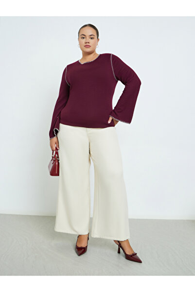Styli Plus Size Knit Top with Contrast Stitching