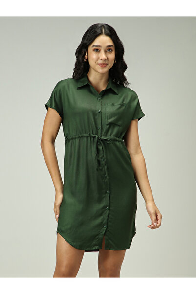 Outzidr By Styli Olive Shirt Dress with Elasticated Waist
