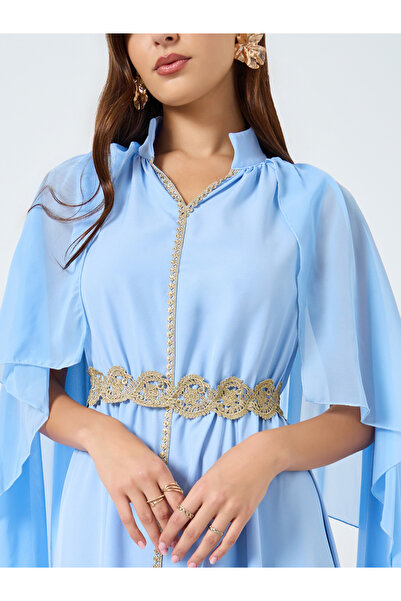 Take Two By Styli Lace Detail Asymmetric Cape Maxi Dress