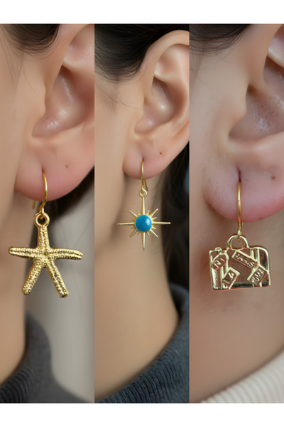 TURBİJ طقم أقراط نسائية مكون من 3 قطع مع رمزات عصرية