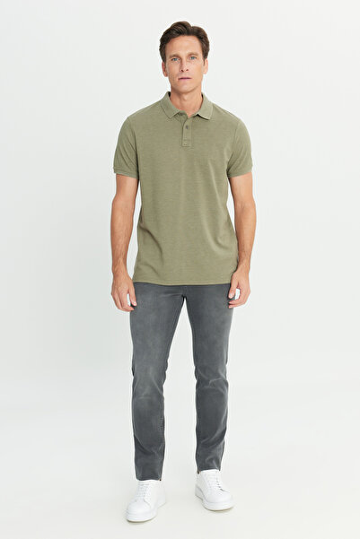 ALTINYILDIZ CLASSICS Men's Khaki Cotton Slim Fit Slim Fit Polo Neck T-Shirt