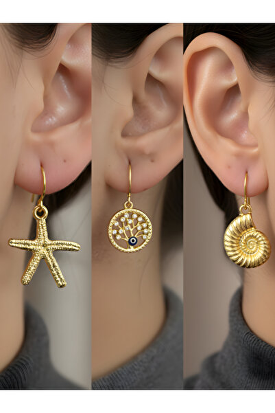 TURBİJ طقم أقراط نسائية مكون من 3 قطع مع رمزات عصرية