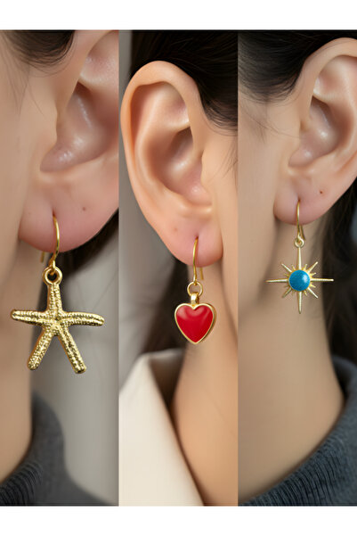 TURBİJ طقم أقراط نسائية مكون من 3 قطع مع رمزات عصرية