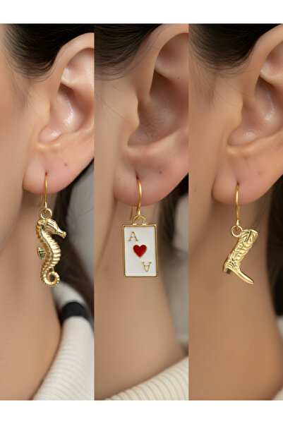 TURBİJ طقم أقراط نسائية مكون من 3 قطع مع رمزات عصرية