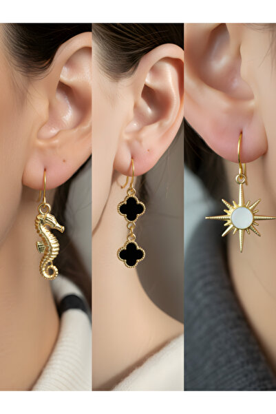 TURBİJ طقم أقراط نسائية مكون من 3 قطع مع رمزات عصرية