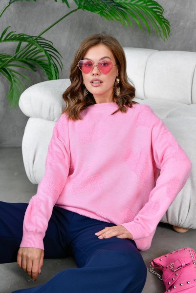Park Karon Heart Patterned Thin Oversize Knitwear Sweater